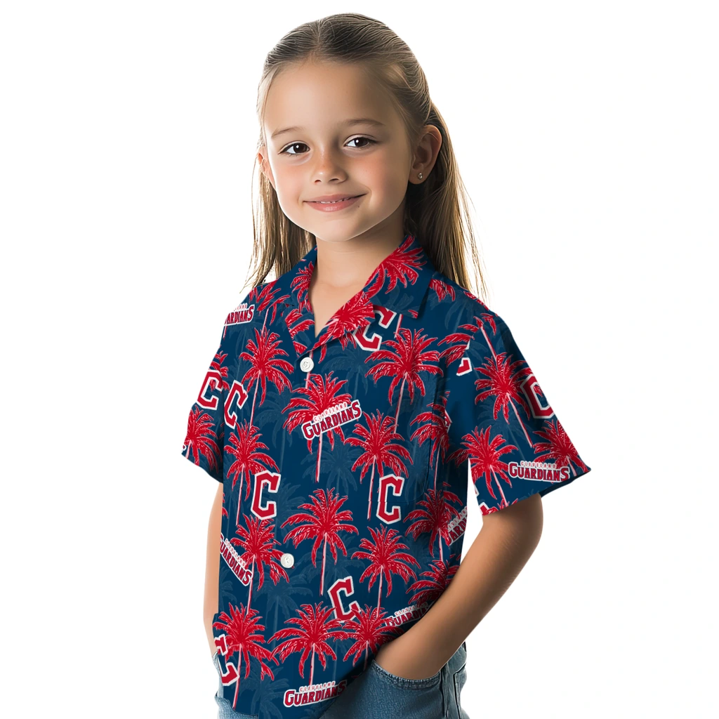 Cleveland Guardians Hawaiian Shirt - Palm Tree Motif cleveland guardians palm grove navy blue hawaiian shirts premium grade