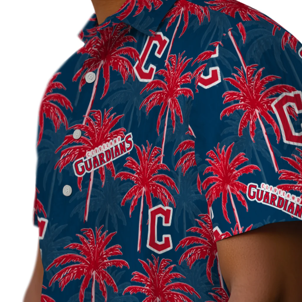 Cleveland Guardians Hawaiian Shirt - Palm Tree Motif cleveland guardians palm grove navy blue hawaiian shirts trendy