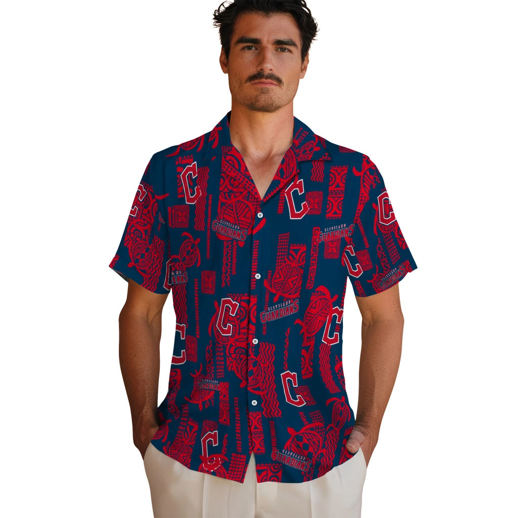 Cleveland Guardians Hawaiian Shirt - Turtle Lines cleveland guardians turtle lines navy blue hawaiian shirts fashion forward