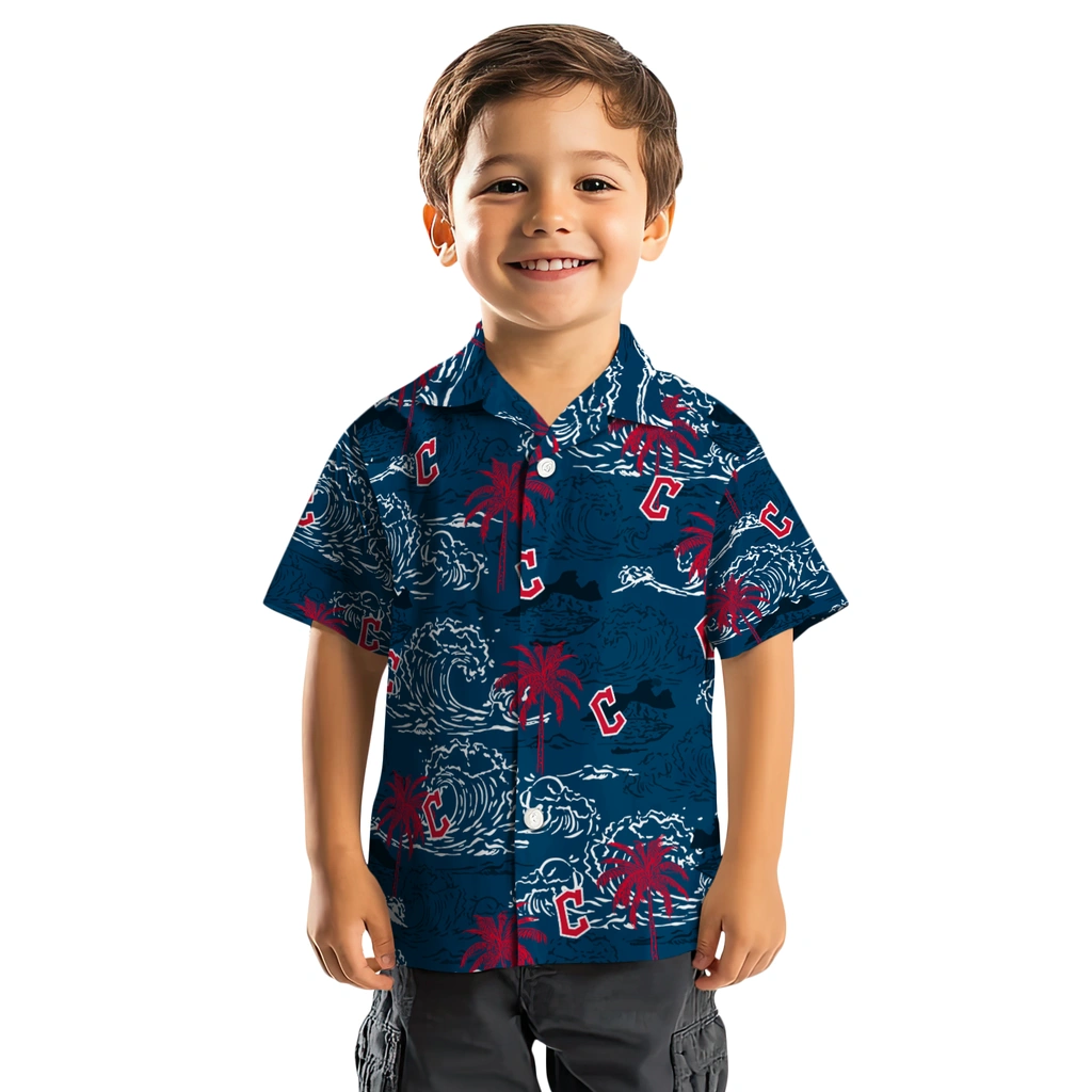 Cleveland Guardians Hawaiian Shirt - Wave Palm cleveland guardians wave palm navy blue hawaiian shirts top rated