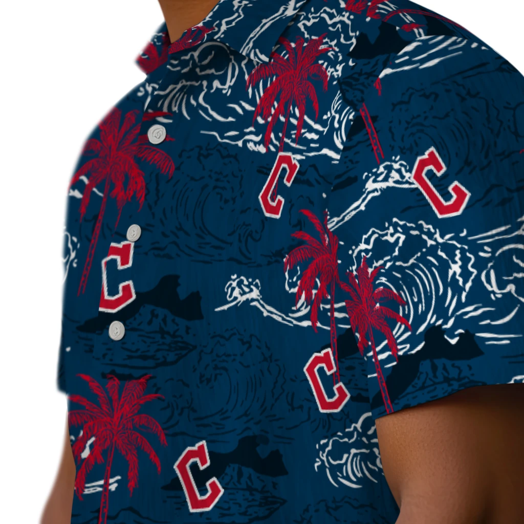 Cleveland Guardians Hawaiian Shirt - Wave Palm cleveland guardians wave palm navy blue hawaiian shirts trendy