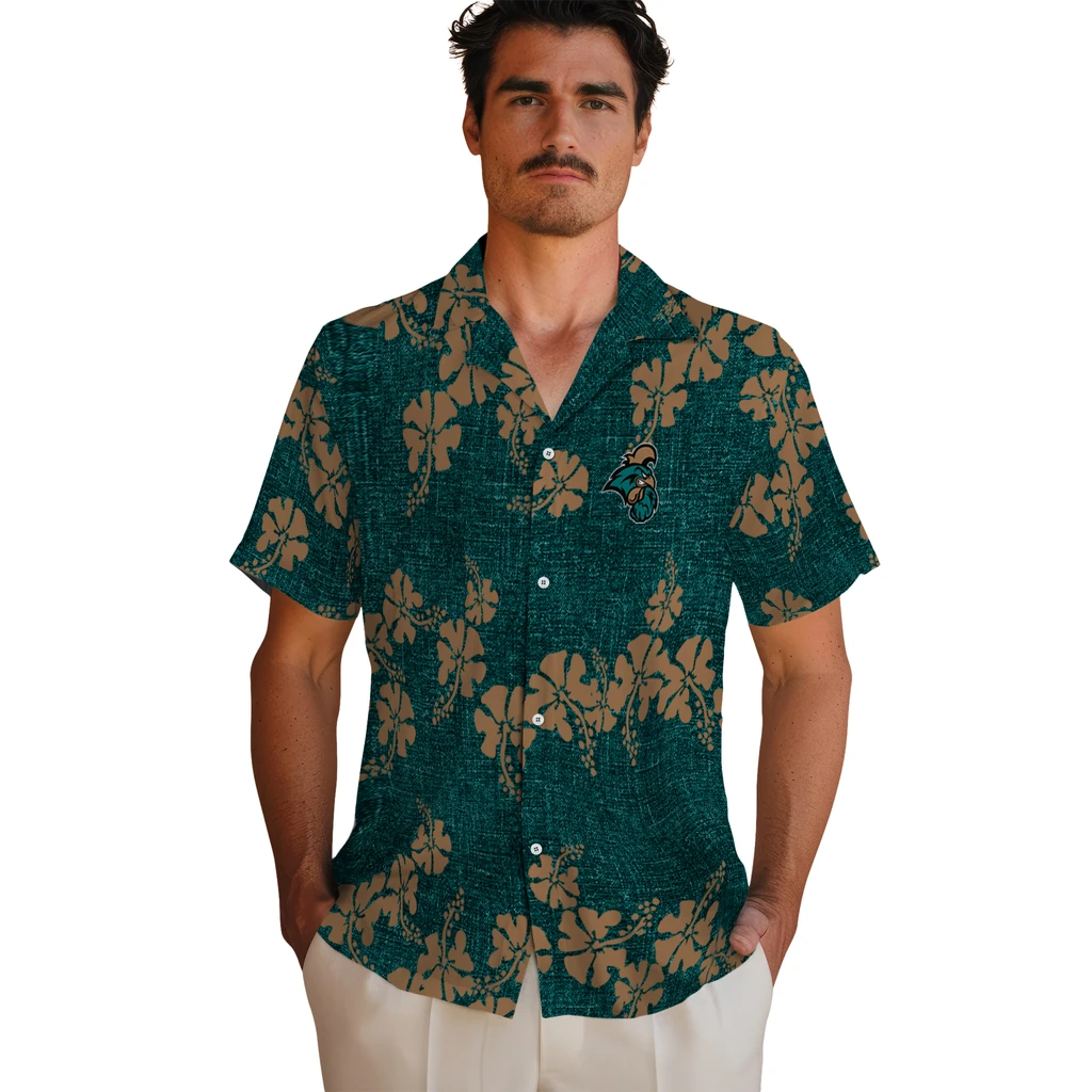 Coastal Carolina Chanticleers Hawaiian Shirt - 50th State Flower coastal carolina chanticleers hibiscus petals green hawaiian shirts fashion forward