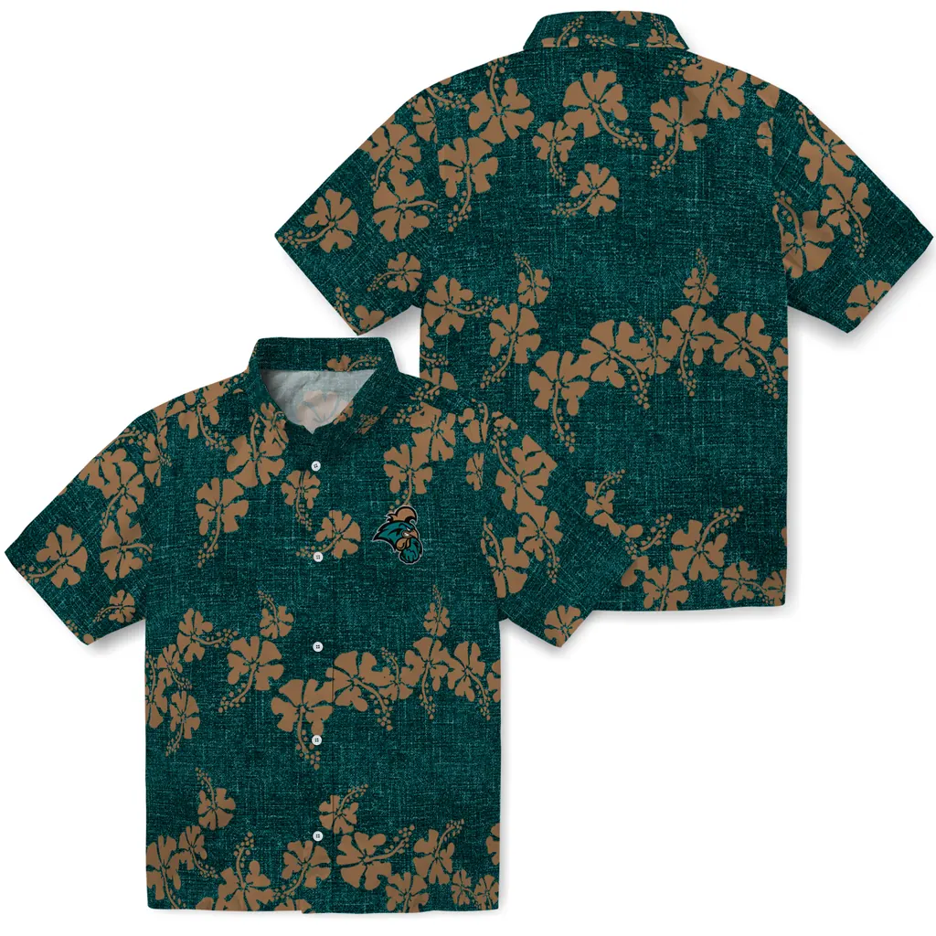 Coastal Carolina Chanticleers Hawaiian Shirt - 50th State Flower coastal carolina chanticleers hibiscus petals green hawaiian shirts high quality