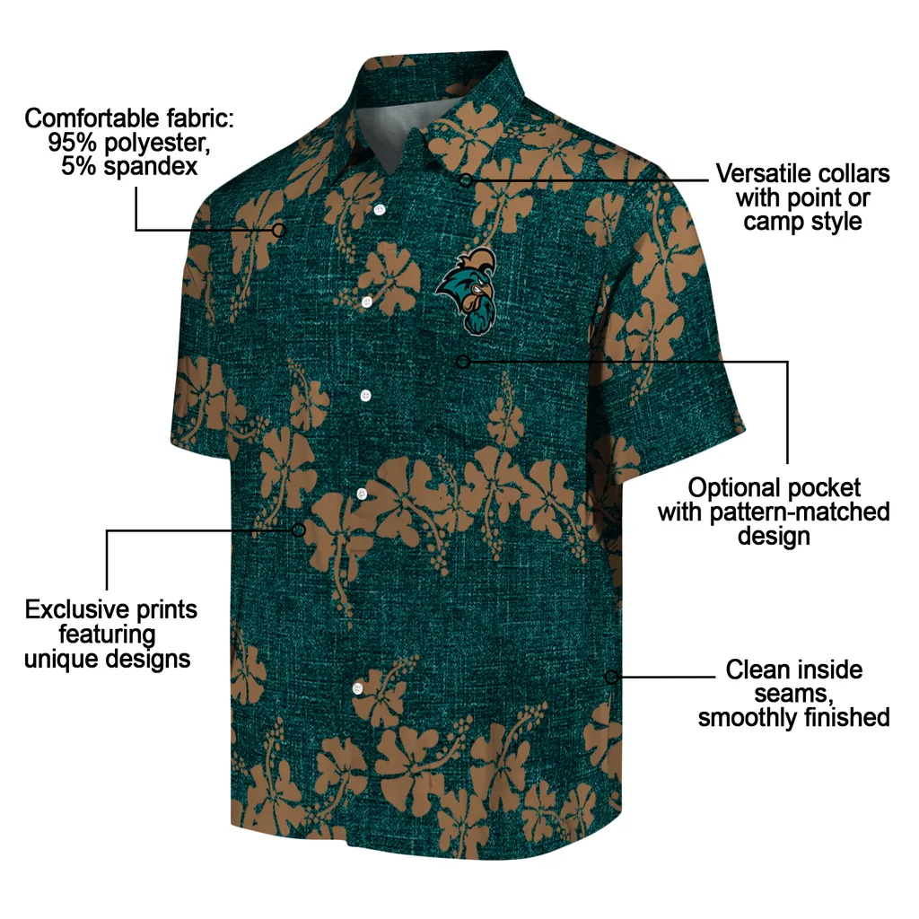 Coastal Carolina Chanticleers Hawaiian Shirt - 50th State Flower coastal carolina chanticleers hibiscus petals green hawaiian shirts new arrival