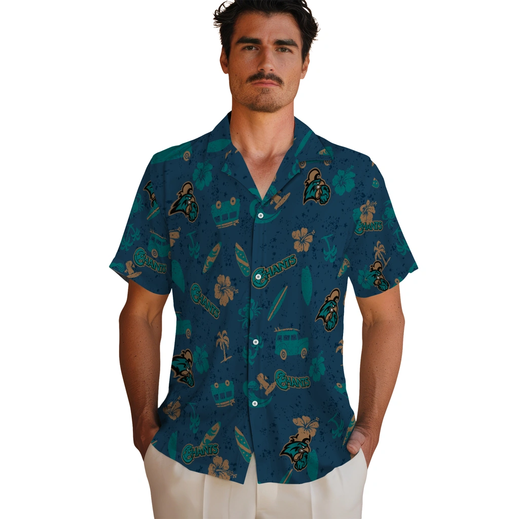 Coastal Carolina Chanticleers Hawaiian Shirt - Beach Vibe coastal carolina chanticleers beach vibe navy hawaiian shirts fashion forward