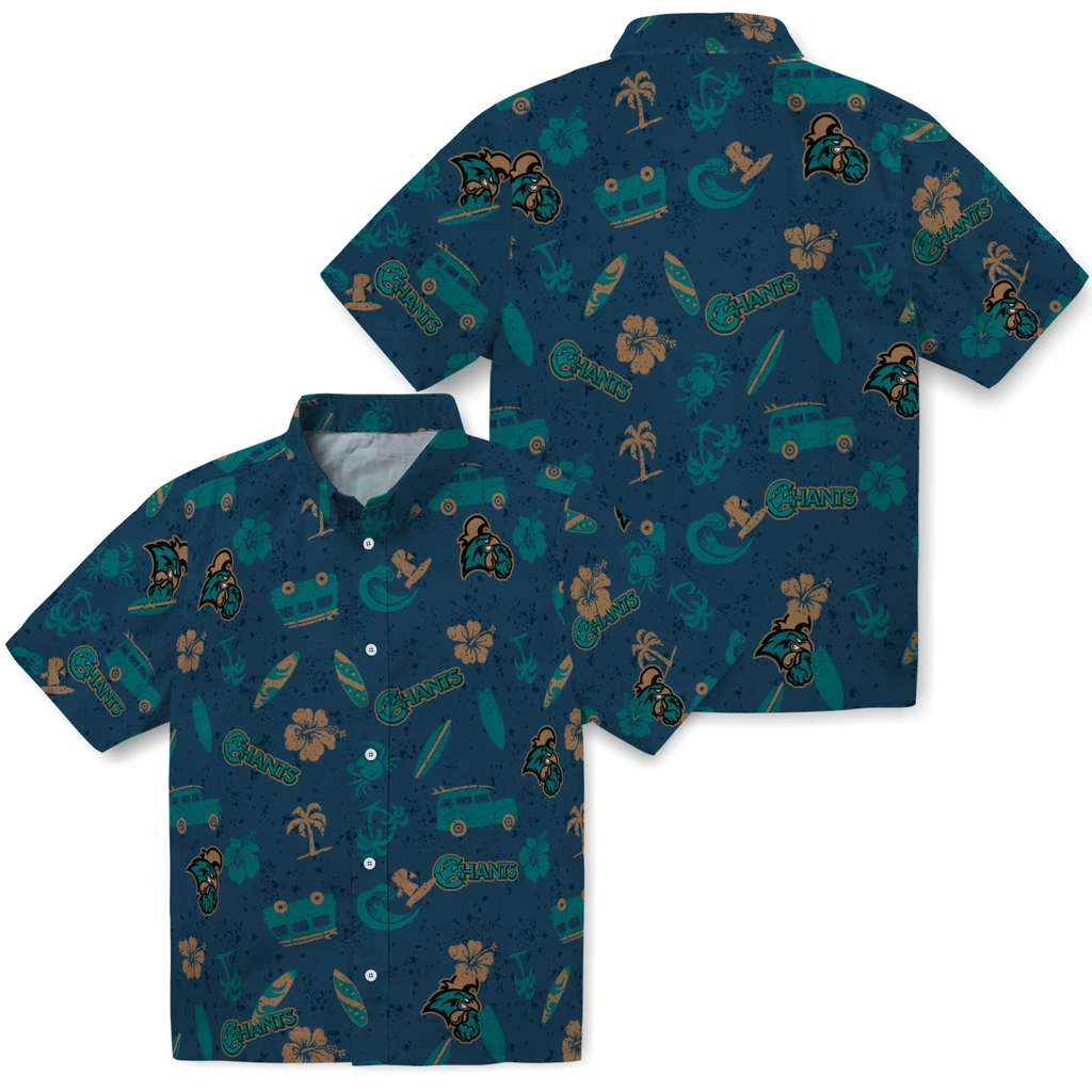 Coastal Carolina Chanticleers Hawaiian Shirt - Beach Vibe coastal carolina chanticleers beach vibe navy hawaiian shirts high quality