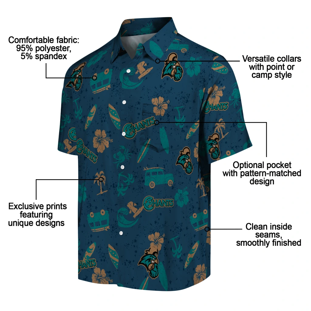 Coastal Carolina Chanticleers Hawaiian Shirt - Beach Vibe coastal carolina chanticleers beach vibe navy hawaiian shirts new arrival