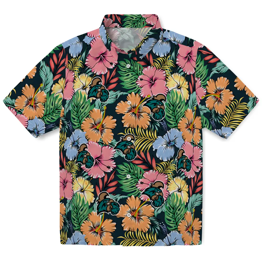 Coastal Carolina Chanticleers Hawaiian Shirt - Brilliant Hibiscus Garden coastal carolina chanticleers brilliant hibiscus garden hawaiian shirts best selling