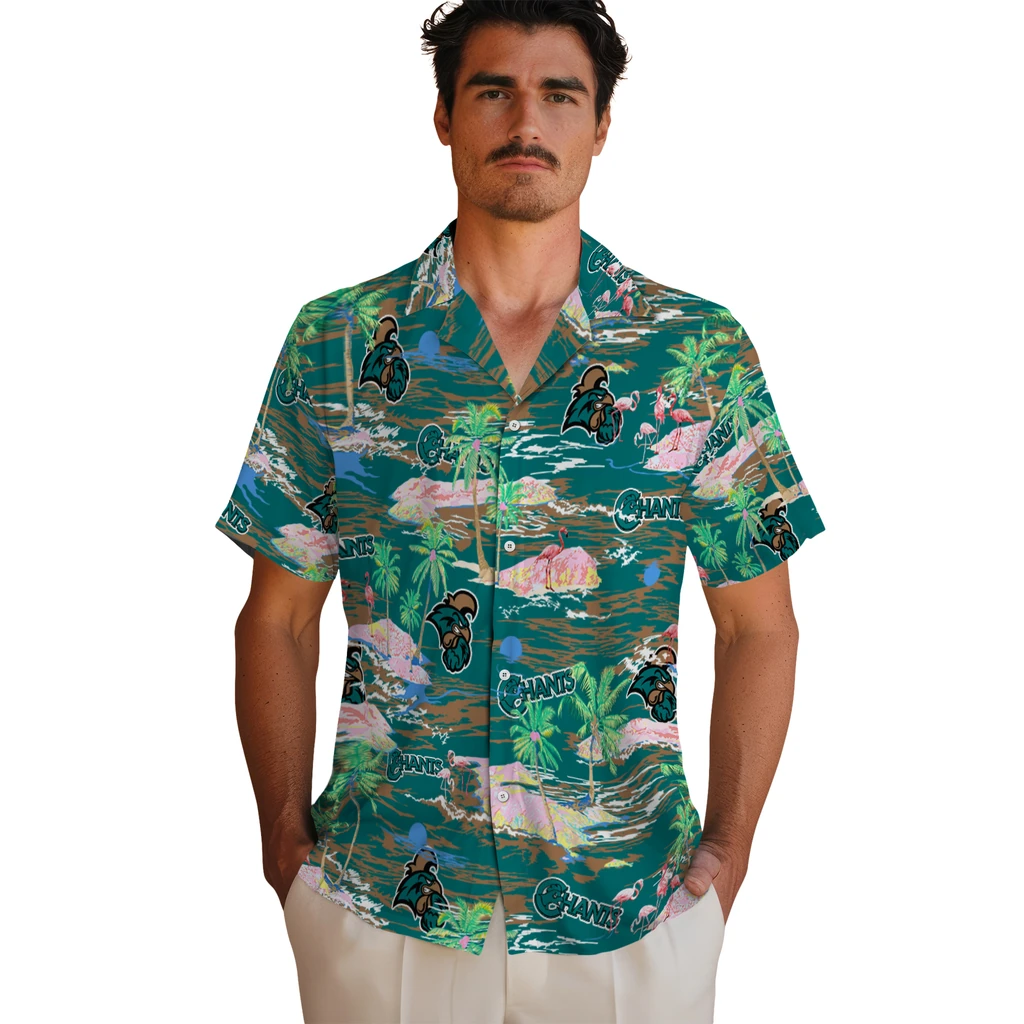 Coastal Carolina Chanticleers Hawaiian Shirt - Hawaii Island coastal carolina chanticleers flamingo retreat green hawaiian shirts fashion forward