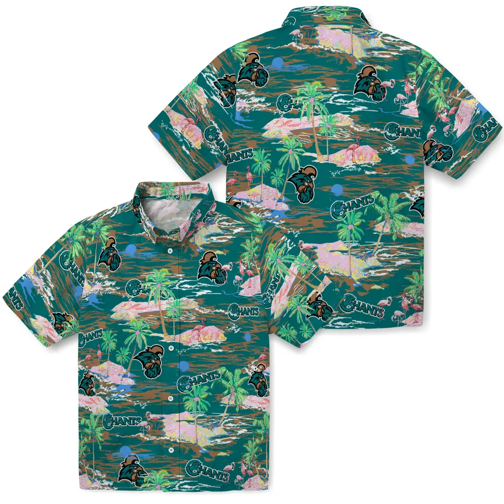 Coastal Carolina Chanticleers Hawaiian Shirt - Hawaii Island coastal carolina chanticleers flamingo retreat green hawaiian shirts high quality