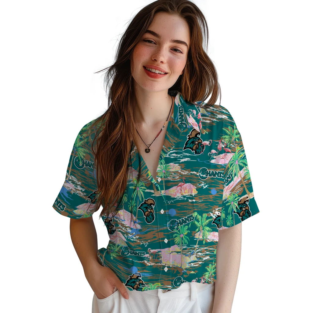 Coastal Carolina Chanticleers Hawaiian Shirt - Hawaii Island coastal carolina chanticleers flamingo retreat green hawaiian shirts latest model