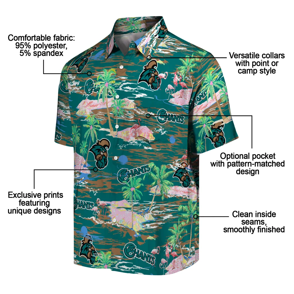 Coastal Carolina Chanticleers Hawaiian Shirt - Hawaii Island coastal carolina chanticleers flamingo retreat green hawaiian shirts new arrival