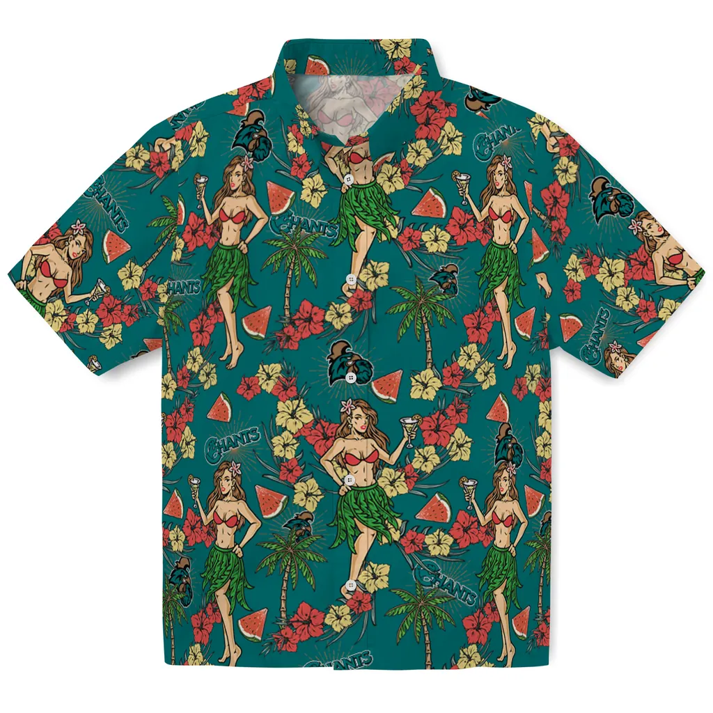 Coastal Carolina Chanticleers Hawaiian Shirt - Hawaiian Girls Design coastal carolina chanticleers hawaiian girls design green hawaiian shirts best selling