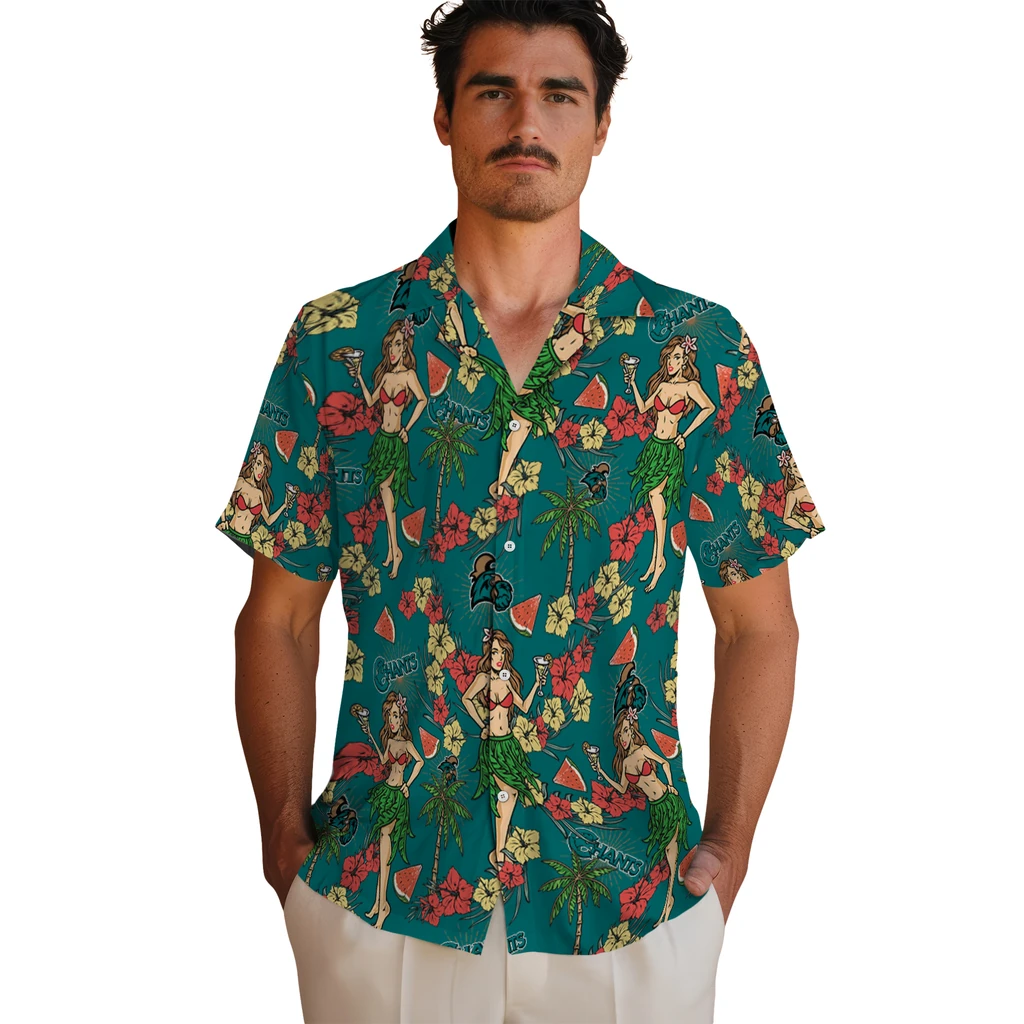 Coastal Carolina Chanticleers Hawaiian Shirt - Hawaiian Girls Design coastal carolina chanticleers hawaiian girls design green hawaiian shirts fashion forward