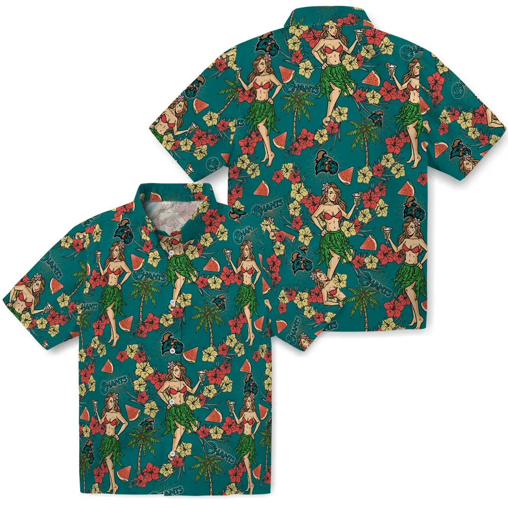 Coastal Carolina Chanticleers Hawaiian Shirt - Hawaiian Girls Design coastal carolina chanticleers hawaiian girls design green hawaiian shirts high quality