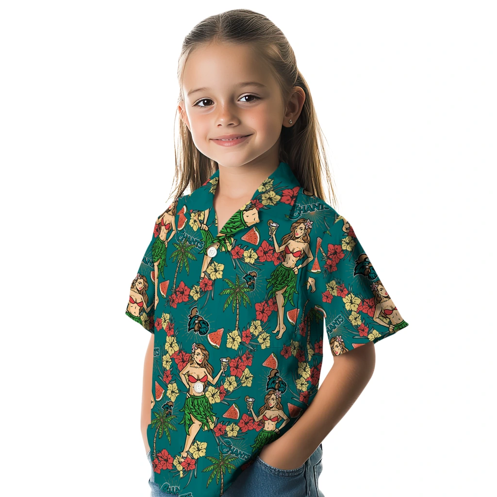Coastal Carolina Chanticleers Hawaiian Shirt - Hawaiian Girls Design coastal carolina chanticleers hawaiian girls design green hawaiian shirts premium grade