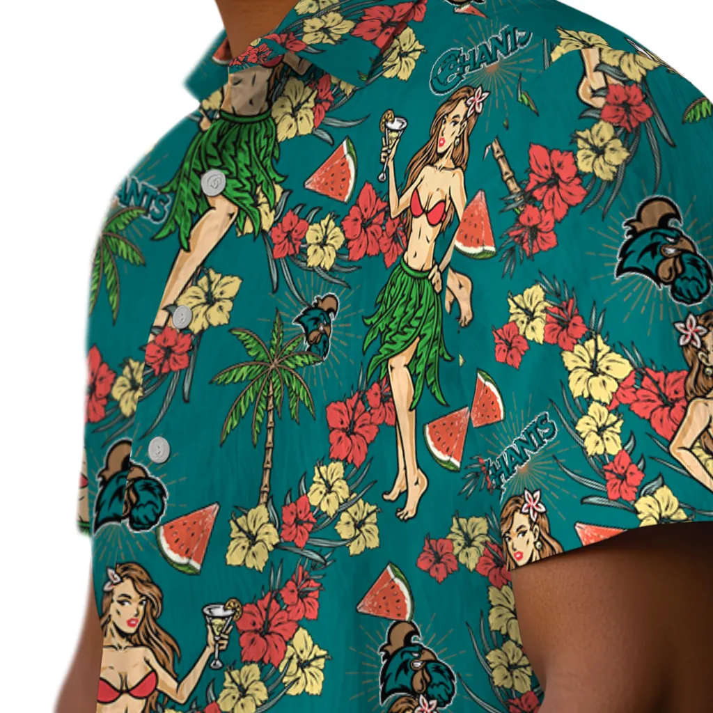 Coastal Carolina Chanticleers Hawaiian Shirt - Hawaiian Girls Design coastal carolina chanticleers hawaiian girls design green hawaiian shirts trendy