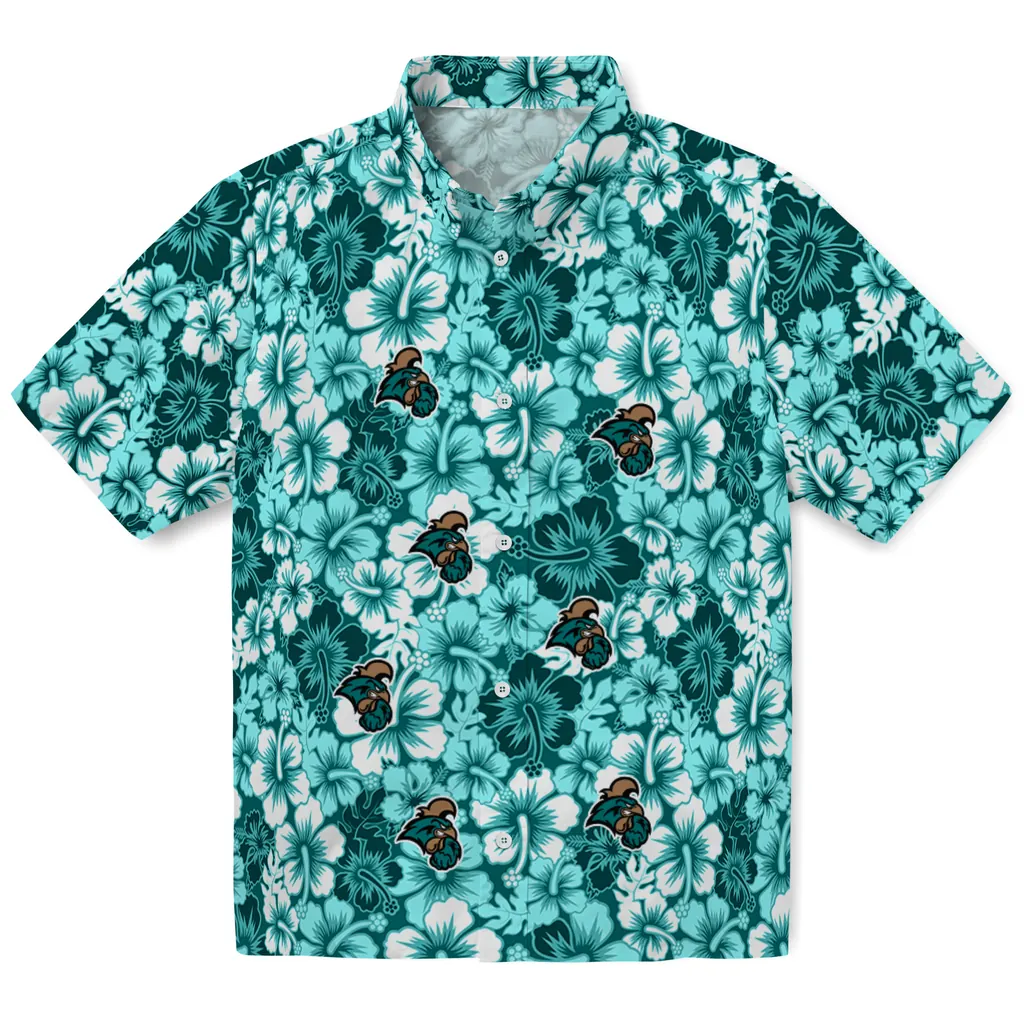 Coastal Carolina Chanticleers Hawaiian Shirt - Hibiscus Blooms coastal carolina chanticleers hibiscus blooms green hawaiian shirts best selling
