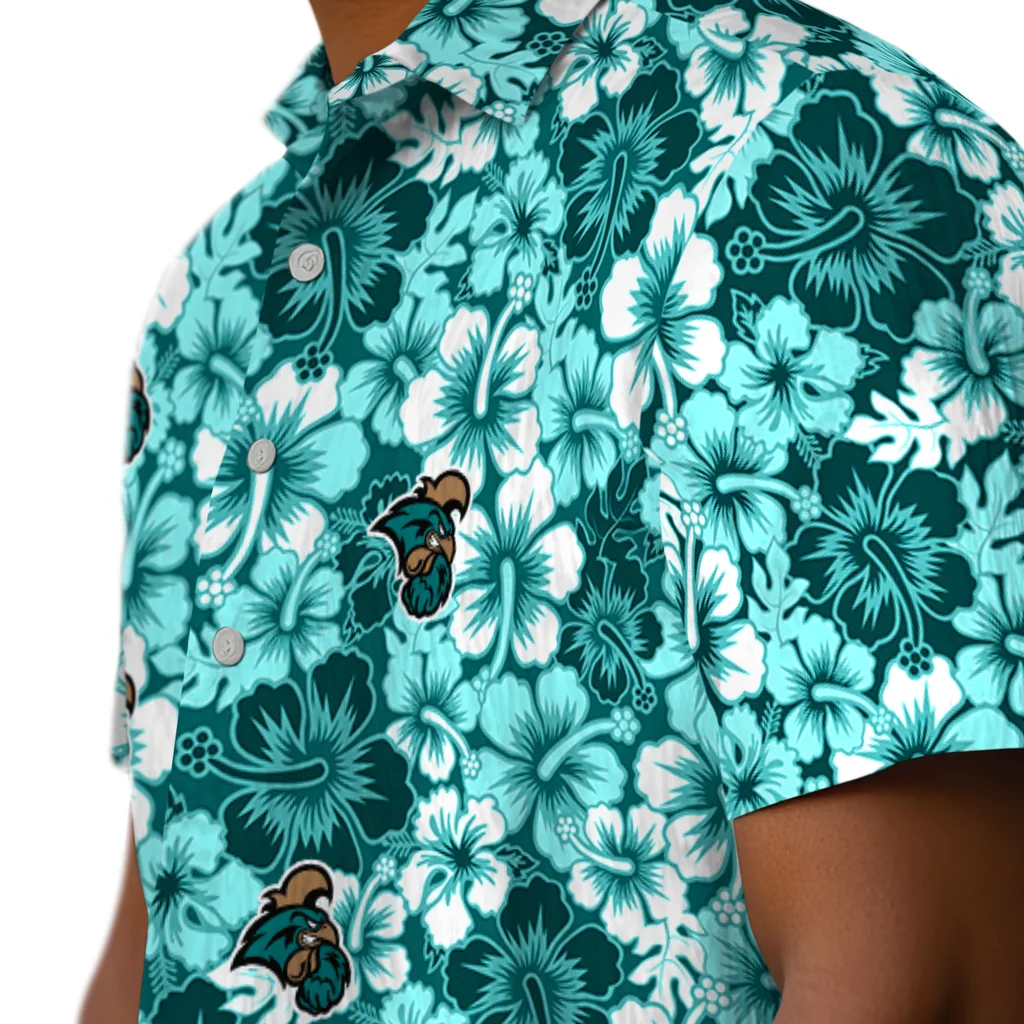 Coastal Carolina Chanticleers Hawaiian Shirt - Hibiscus Blooms coastal carolina chanticleers hibiscus blooms green hawaiian shirts trendy