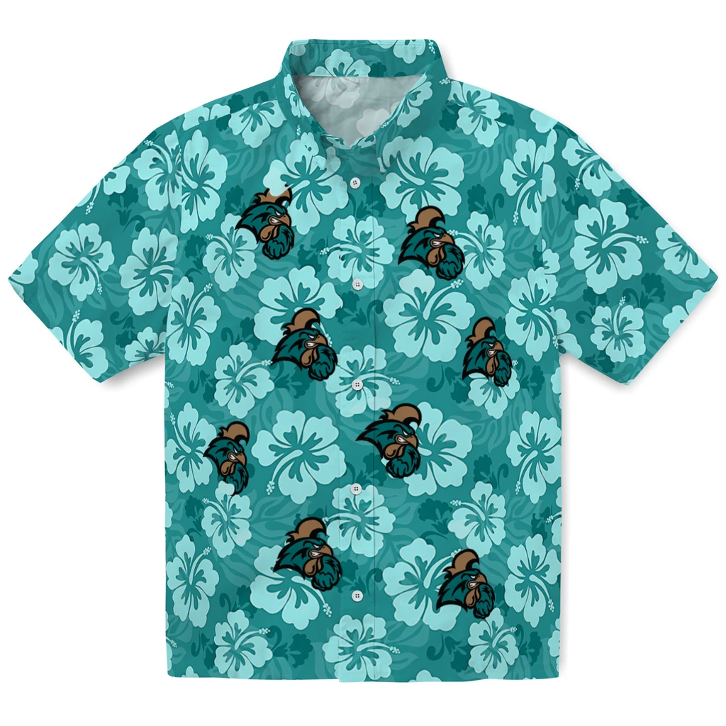 Coastal Carolina Chanticleers Hawaiian Shirt - Hibiscus Cluster coastal carolina chanticleers hibiscus cluster green hawaiian shirts best selling