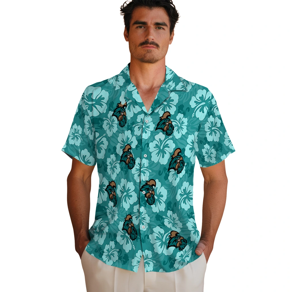 Coastal Carolina Chanticleers Hawaiian Shirt - Hibiscus Cluster coastal carolina chanticleers hibiscus cluster green hawaiian shirts fashion forward