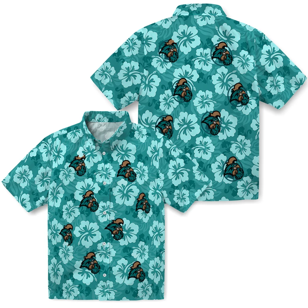 Coastal Carolina Chanticleers Hawaiian Shirt - Hibiscus Cluster coastal carolina chanticleers hibiscus cluster green hawaiian shirts high quality