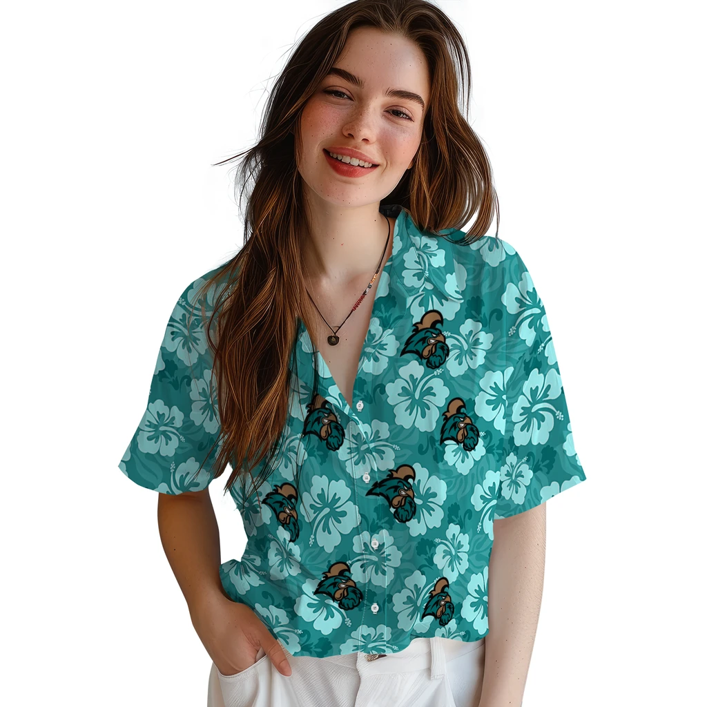 Coastal Carolina Chanticleers Hawaiian Shirt - Hibiscus Cluster coastal carolina chanticleers hibiscus cluster green hawaiian shirts latest model