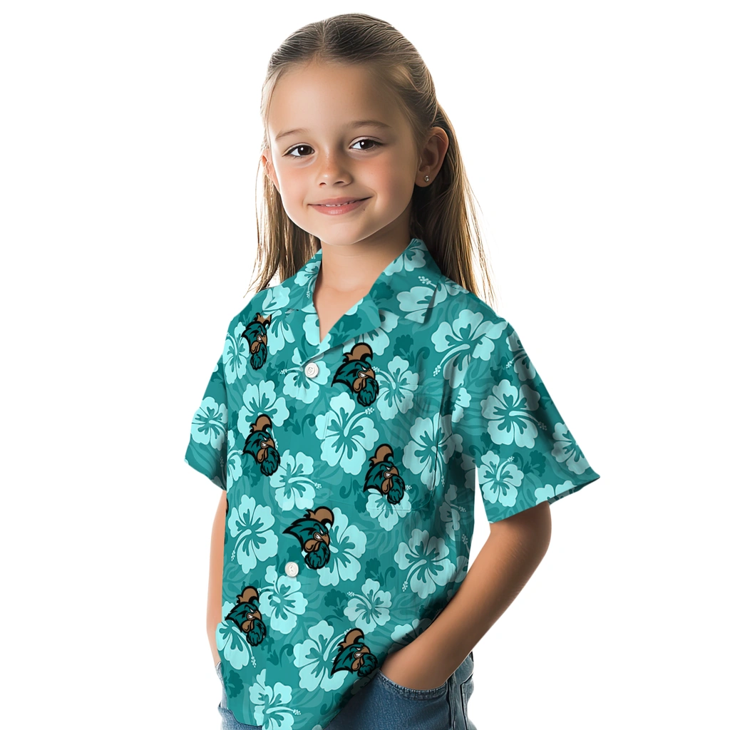 Coastal Carolina Chanticleers Hawaiian Shirt - Hibiscus Cluster coastal carolina chanticleers hibiscus cluster green hawaiian shirts premium grade