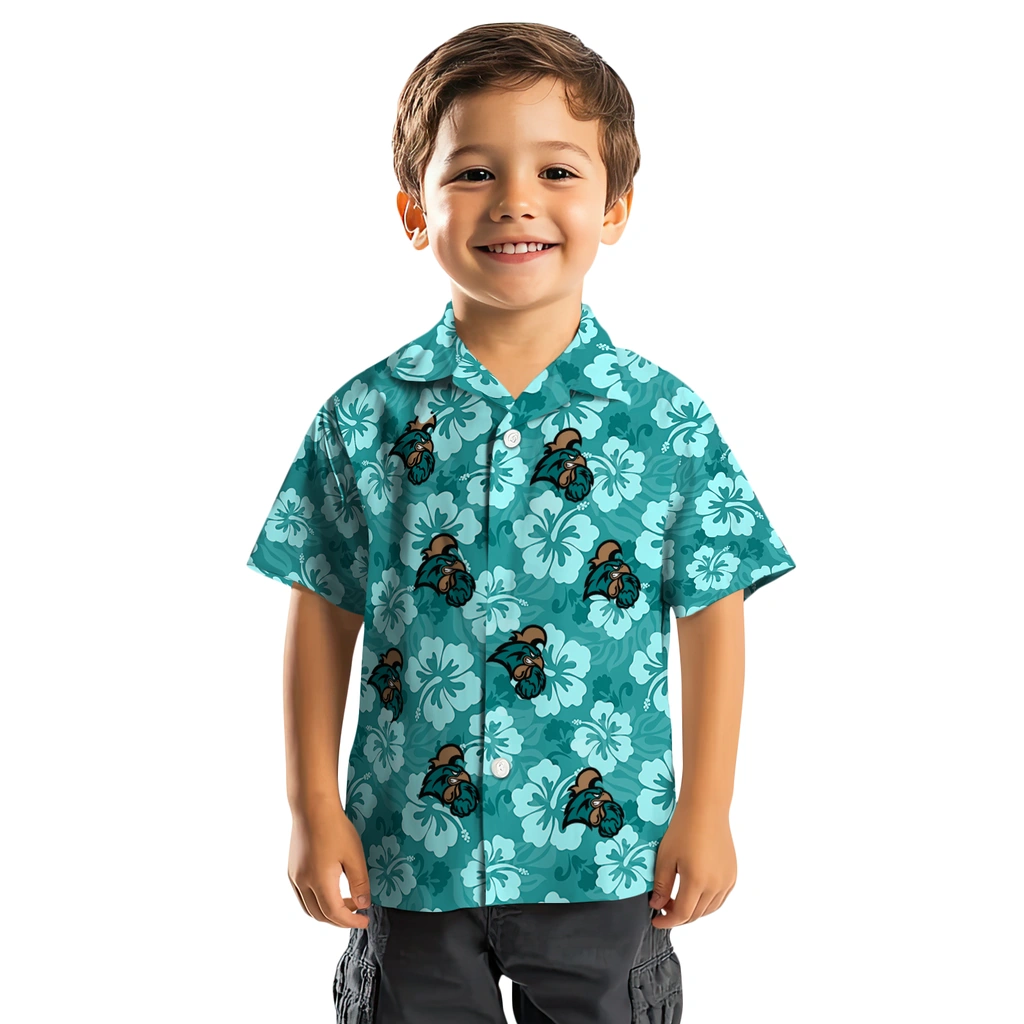 Coastal Carolina Chanticleers Hawaiian Shirt - Hibiscus Cluster coastal carolina chanticleers hibiscus cluster green hawaiian shirts top rated