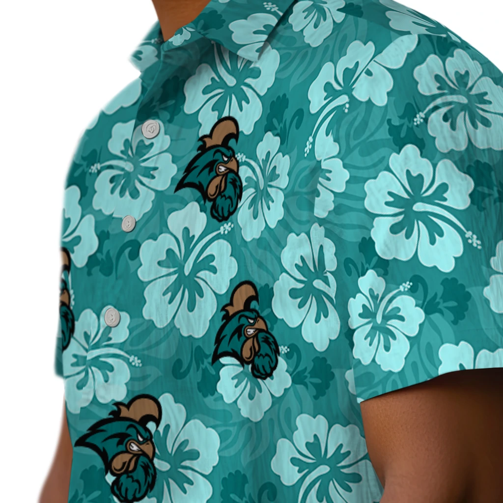 Coastal Carolina Chanticleers Hawaiian Shirt - Hibiscus Cluster coastal carolina chanticleers hibiscus cluster green hawaiian shirts trendy