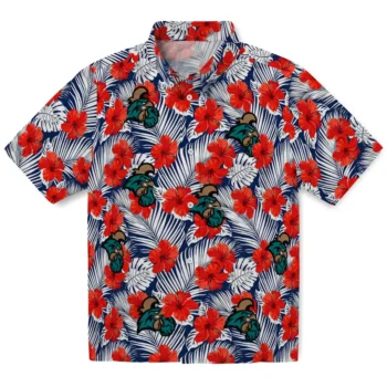 coastal carolina chanticleers hibiscus fiesta red royal blue hawaiian shirts best selling
