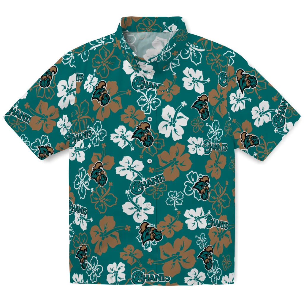 Coastal Carolina Chanticleers Hawaiian Shirt - Hibiscus Flower Design coastal carolina chanticleers hibiscus bloom green hawaiian shirts best selling