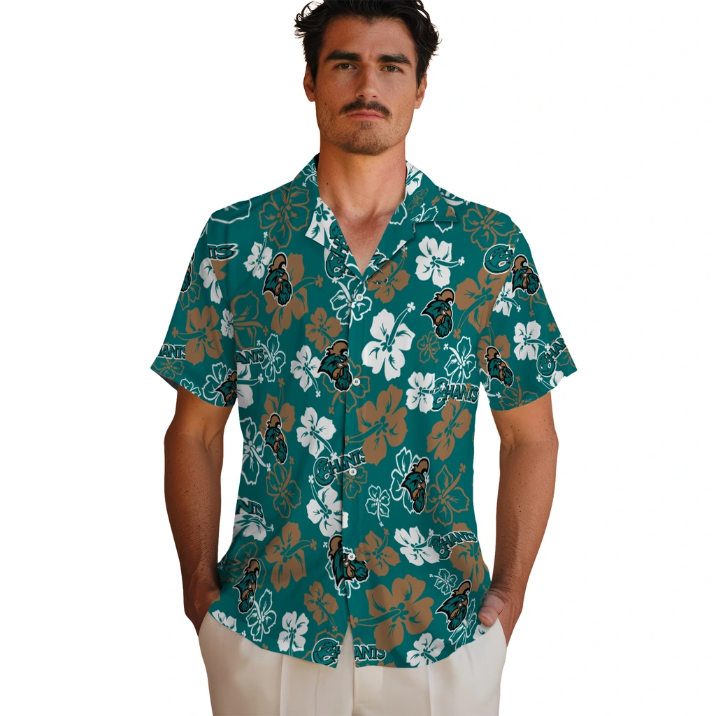 Coastal Carolina Chanticleers Hawaiian Shirt - Hibiscus Flower Design coastal carolina chanticleers hibiscus bloom green hawaiian shirts fashion forward