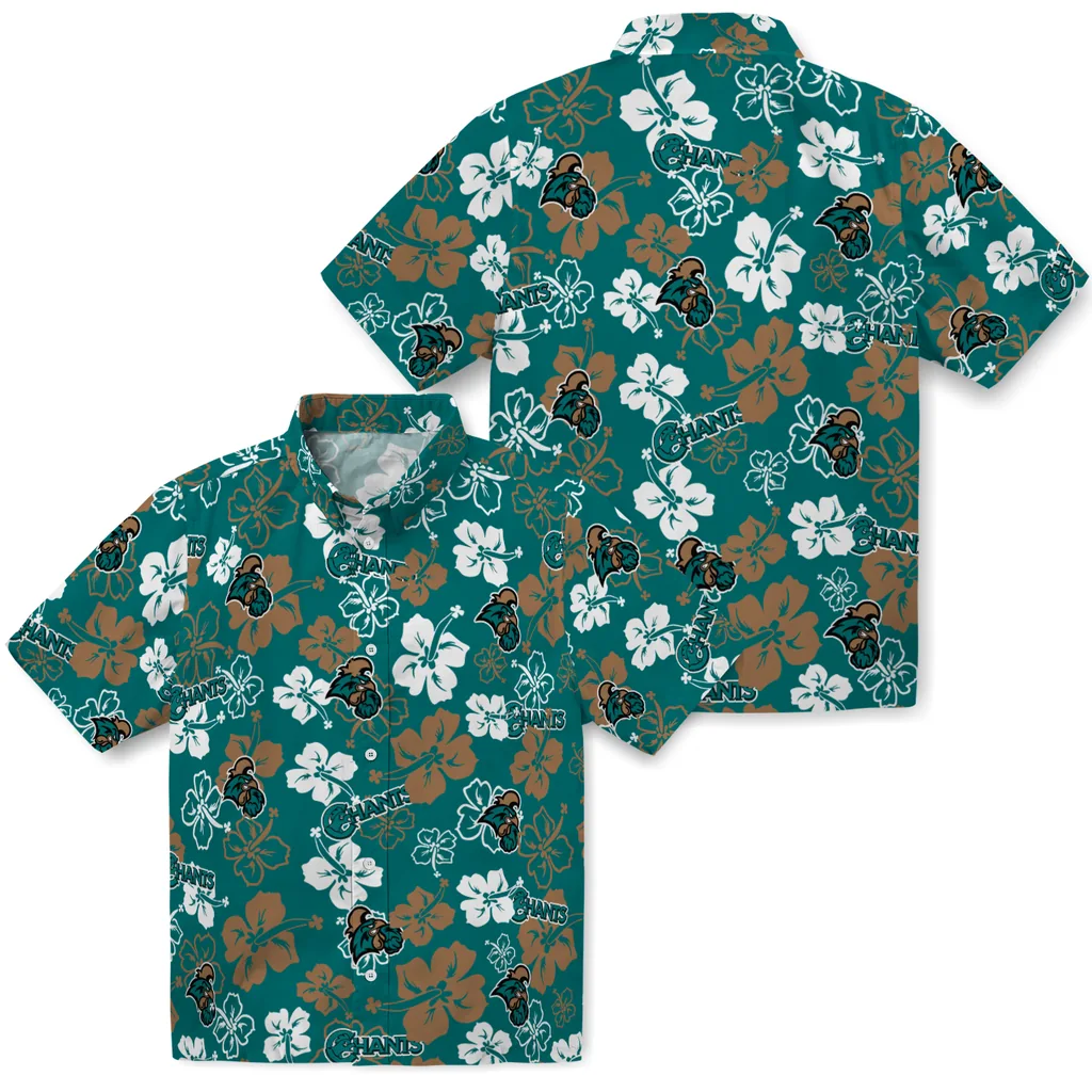 Coastal Carolina Chanticleers Hawaiian Shirt - Hibiscus Flower Design coastal carolina chanticleers hibiscus bloom green hawaiian shirts high quality