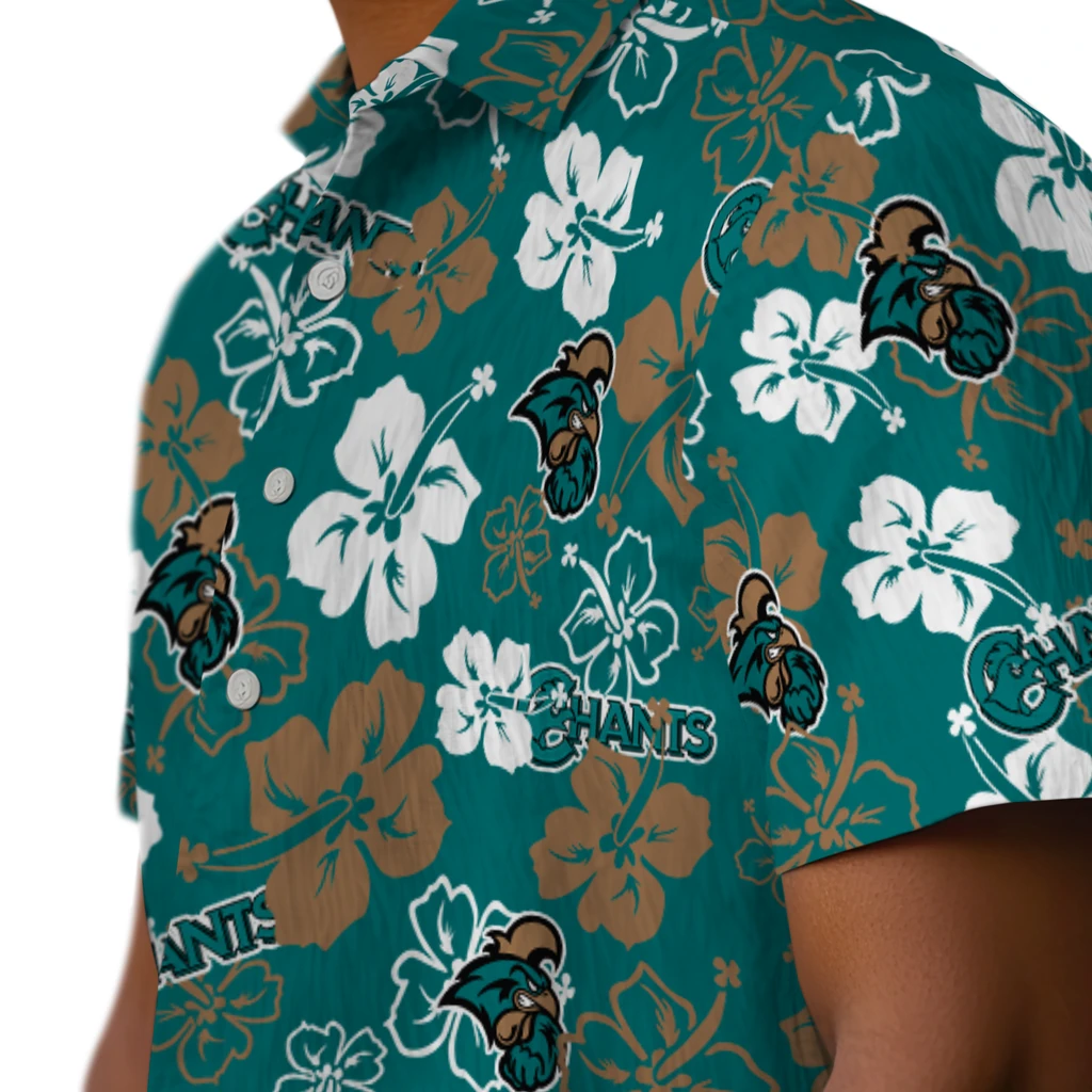 Coastal Carolina Chanticleers Hawaiian Shirt - Hibiscus Flower Design coastal carolina chanticleers hibiscus bloom green hawaiian shirts trendy
