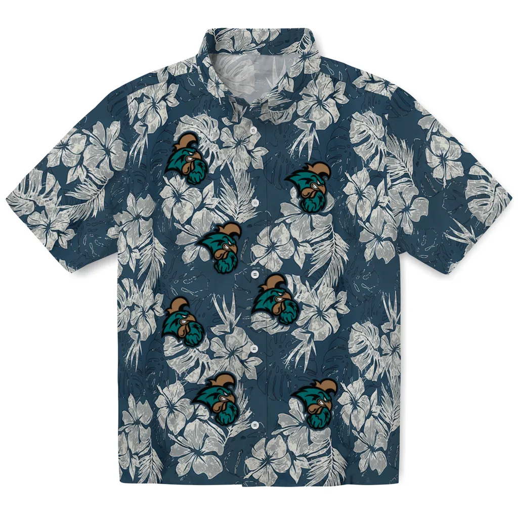 Coastal Carolina Chanticleers Hawaiian Shirt - Hibiscus Flowers coastal carolina chanticleers hibiscus flowers navy blue hawaiian shirts best selling