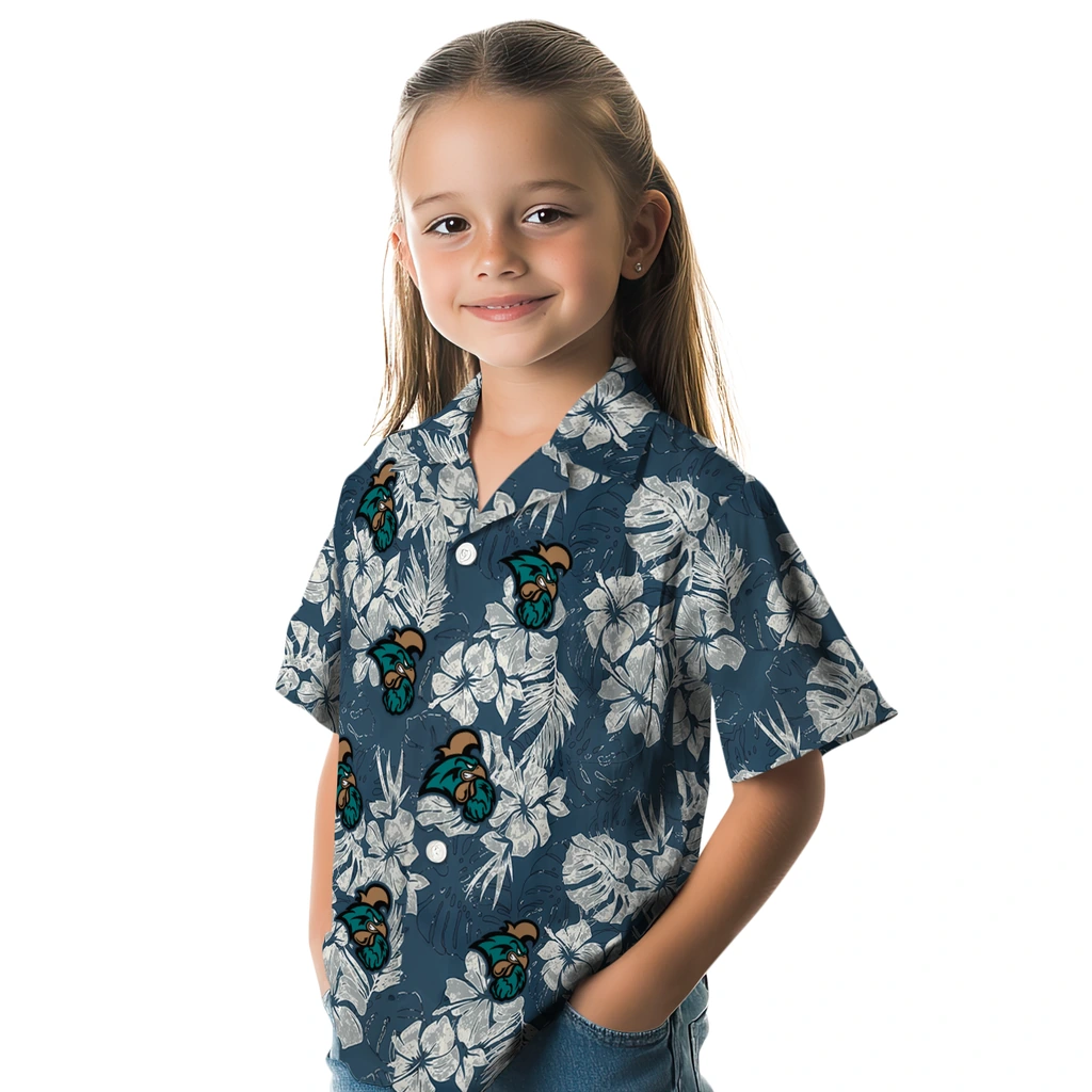 Coastal Carolina Chanticleers Hawaiian Shirt - Hibiscus Flowers coastal carolina chanticleers hibiscus flowers navy blue hawaiian shirts premium grade