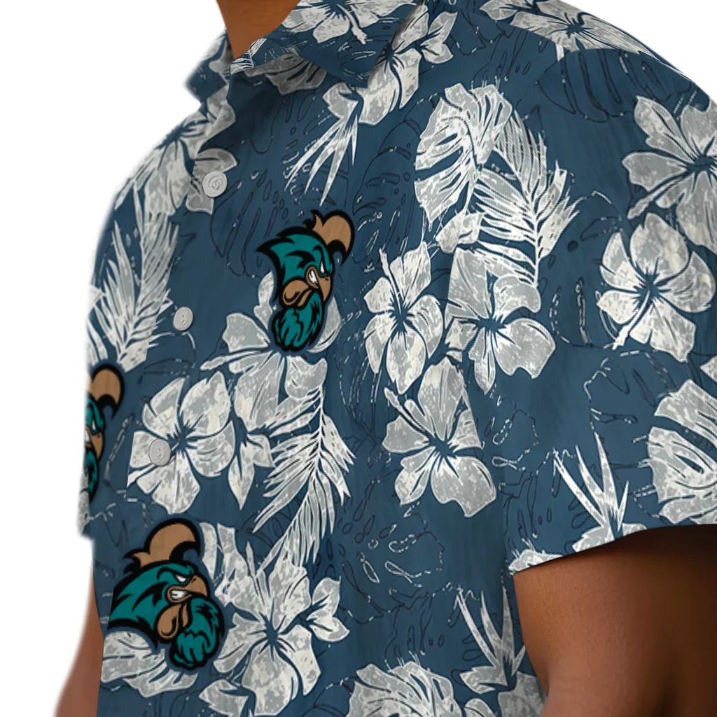 Coastal Carolina Chanticleers Hawaiian Shirt - Hibiscus Flowers coastal carolina chanticleers hibiscus flowers navy blue hawaiian shirts trendy