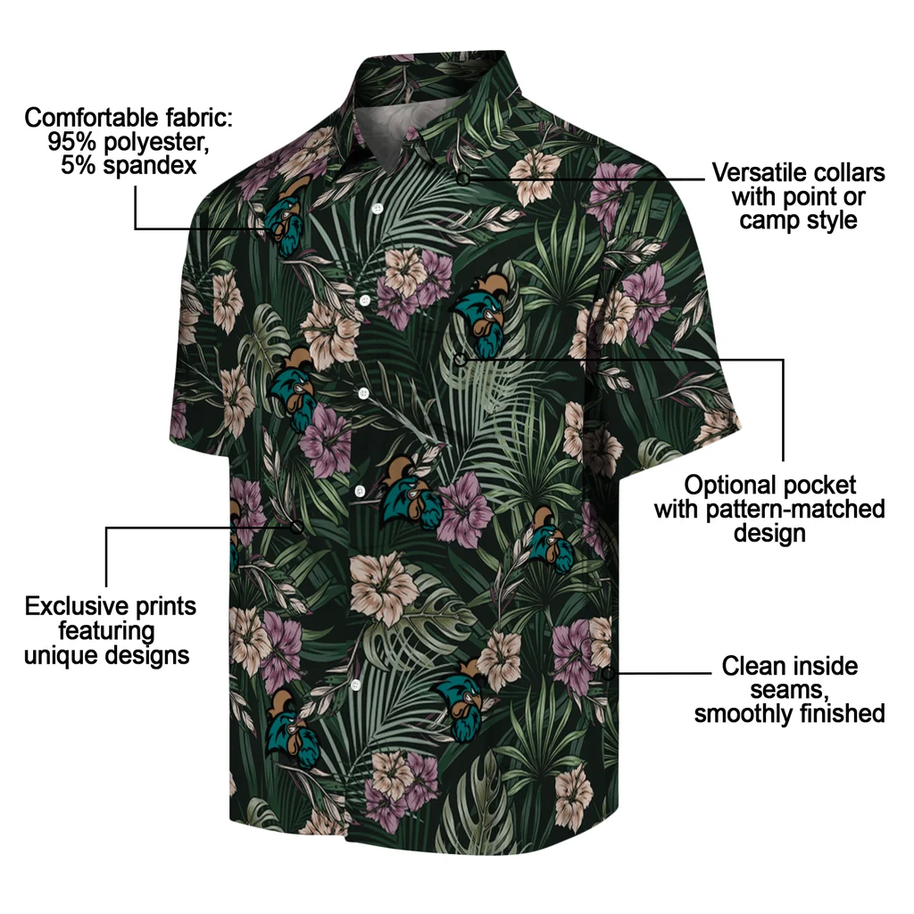 Coastal Carolina Chanticleers Hawaiian Shirt - Hibiscus Leaves Pattern coastal carolina chanticleers hibiscus leaves pattern green hawaiian shirts new arrival