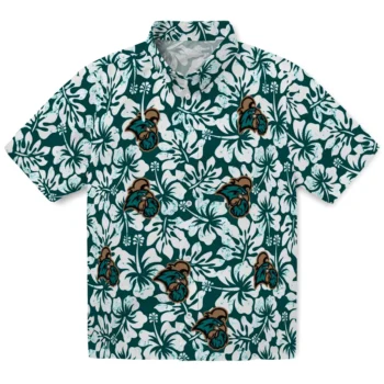 coastal carolina chanticleers hibiscus motif green white hawaiian shirts best selling