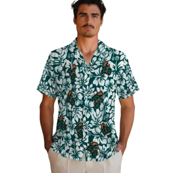 coastal carolina chanticleers hibiscus motif green white hawaiian shirts fashion forward