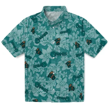 coastal carolina chanticleers hibiscus oasis green hawaiian shirts best selling