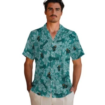 coastal carolina chanticleers hibiscus oasis green hawaiian shirts fashion forward