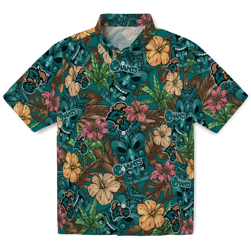 Coastal Carolina Chanticleers Hawaiian Shirt - Hibiscus Tiki Jungle coastal carolina chanticleers tiki jungle green hawaiian shirts best selling