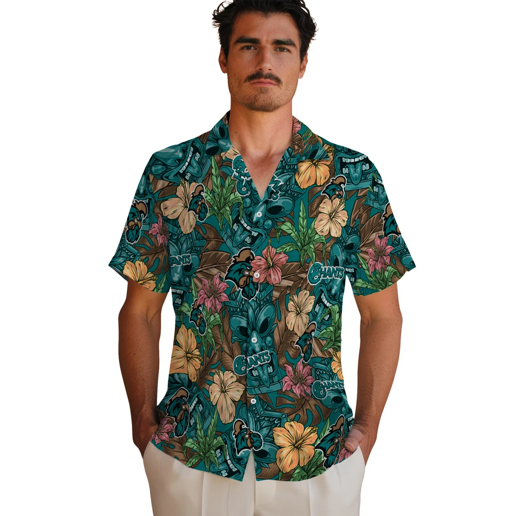 Coastal Carolina Chanticleers Hawaiian Shirt - Hibiscus Tiki Jungle coastal carolina chanticleers tiki jungle green hawaiian shirts fashion forward