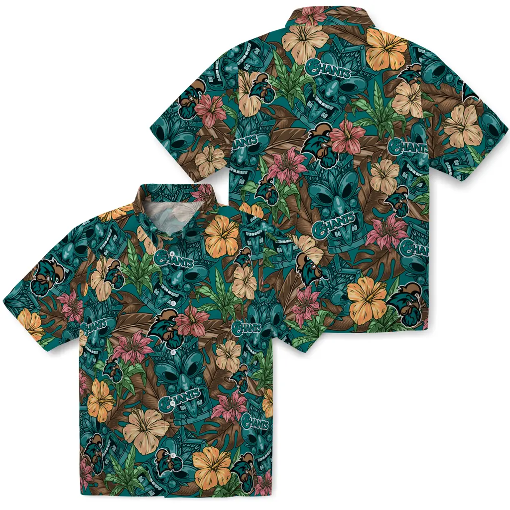 Coastal Carolina Chanticleers Hawaiian Shirt - Hibiscus Tiki Jungle coastal carolina chanticleers tiki jungle green hawaiian shirts high quality