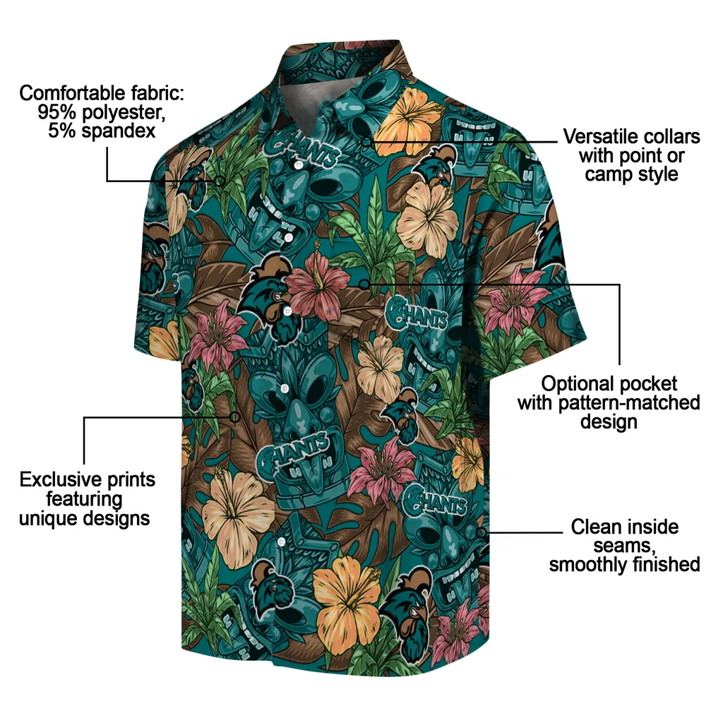 Coastal Carolina Chanticleers Hawaiian Shirt - Hibiscus Tiki Jungle coastal carolina chanticleers tiki jungle green hawaiian shirts new arrival