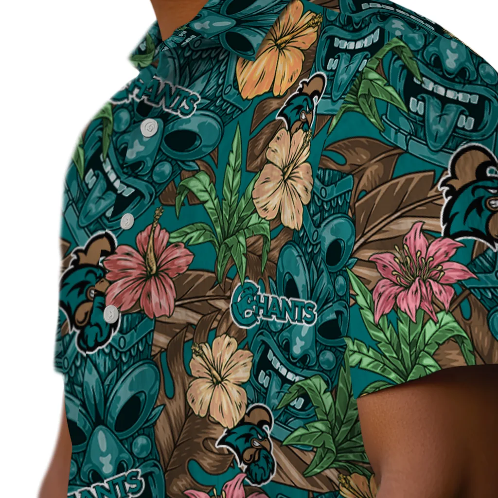 Coastal Carolina Chanticleers Hawaiian Shirt - Hibiscus Tiki Jungle coastal carolina chanticleers tiki jungle green hawaiian shirts trendy