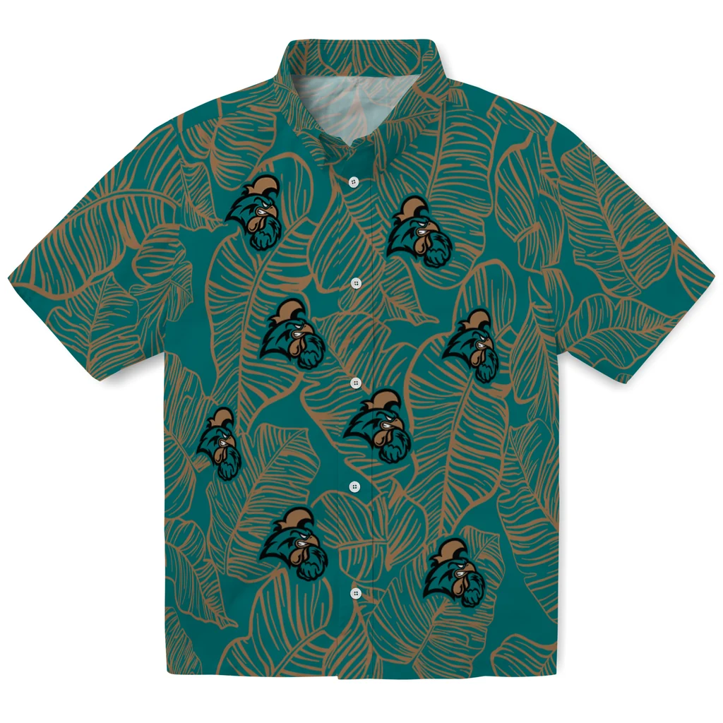 Coastal Carolina Chanticleers Hawaiian Shirt - Leaf Outline coastal carolina chanticleers leaf outline green hawaiian shirts best selling