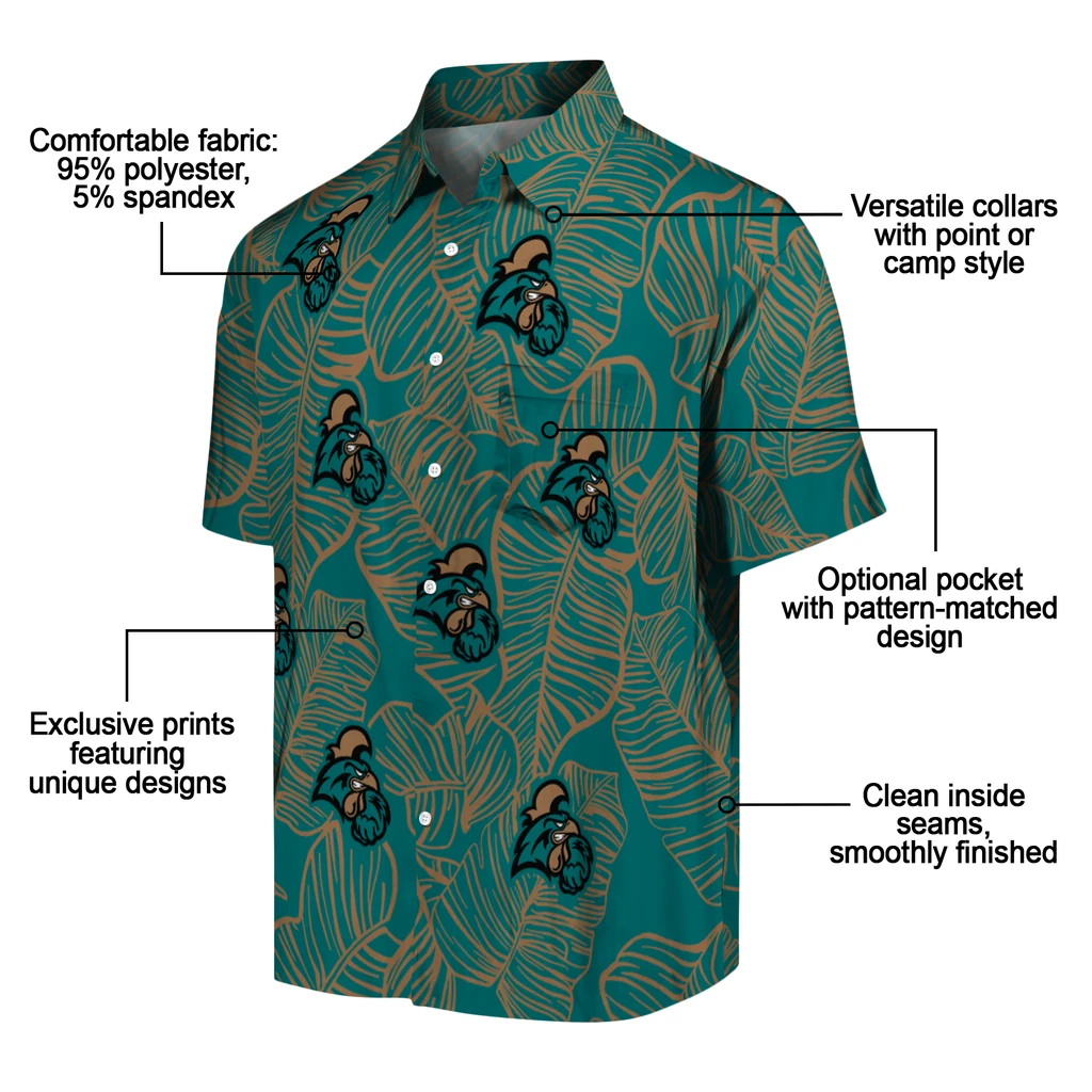 Coastal Carolina Chanticleers Hawaiian Shirt - Leaf Outline coastal carolina chanticleers leaf outline green hawaiian shirts new arrival